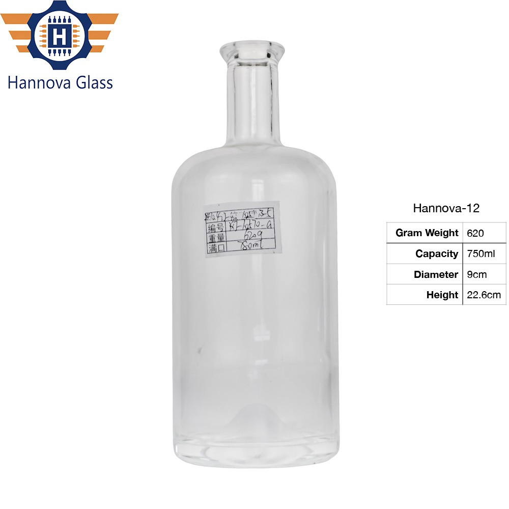 750ML Glass Bottle Customized Spirit Bottle Clear Empty Super Flint Bottles With Cork Stopper