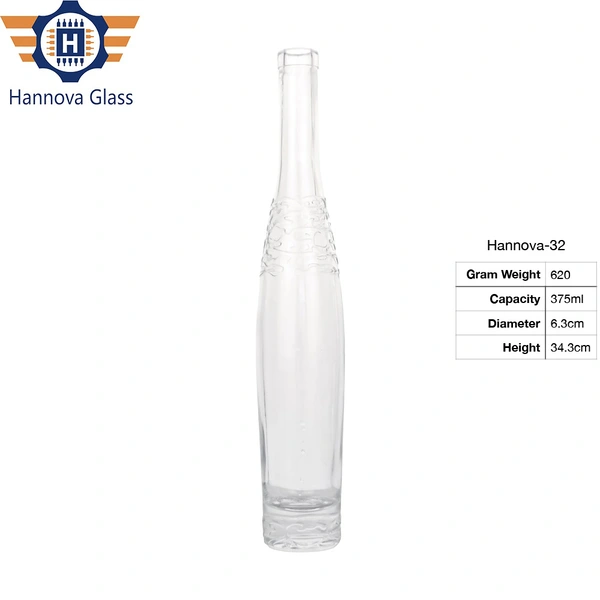 Long Neck Empty Beverage Bottle Spirits Clear Frosted Wine Bottle Glass Wholesale Custom 375ml Ice Bottle