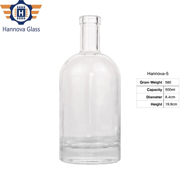 High Quality 500ml 17oz Delicate Round Liquor Glass Bottles With Polymer Cork for Alcohol Packaging Vodka glass bottles