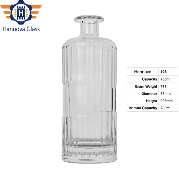 Custom Vertical Line 750ml Glass Liquor Bottle for Vodka Gin Whisky Spirit Bottle With Cork Top
