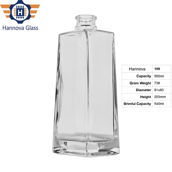 High Quality 500ml 17oz Custom Square Empty Spirits Hannova Brand Alcohol Whisky Vodka Glass Bottle for Liquor