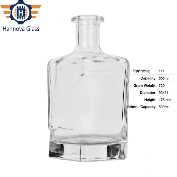 Hot Sale 500ml Mini Transparent Square Glass Bottle for Whisky Liquor Alcohol Spirits Beverage Juice Packing Bottles
