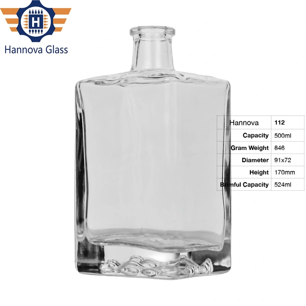 Hot Sale 500ml Flat Square Straight Edge Liquor Bottle Glass High-end Whiskey Vodka Brandy Glass Bottles