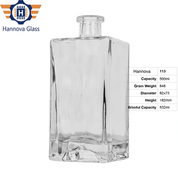 Hot Sale 500ml Square Shaped Glass Drinking Bottles for Coffee Liquor Wine Juice with Glass Stopper or Cork