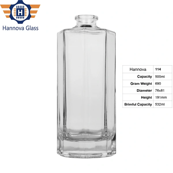 Hot Sale 500 ml Luxury High Square Clear Glass Bottles for Wine Vodka Whiskey Tequila Rum Bottle Custom