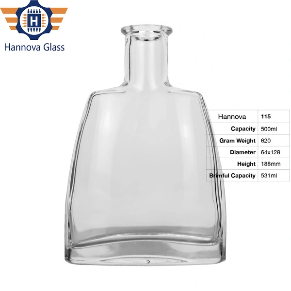 Customized Logo High Quality 500ml Clear Flat Round Empty Whiskey Spirit Tequila Vodka Brandy Glass with Stopper