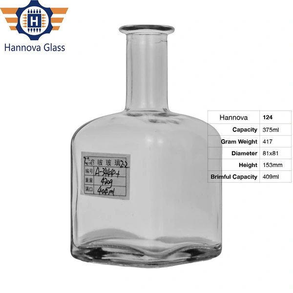 Wholesale 375ml Square Shape Long Neck Glass Liquor Bottle with Cork Customized Logo for Gin Storage