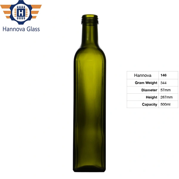 Wholesale 500ml Dark Green Glass Oil Pot Simple Kitchen Vinaigrette Square Bottle Olive Oil Glass Bottle