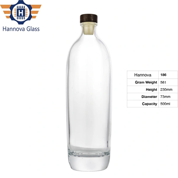 500ml Luxury Round Liquor Glass Bottle 50cl 16oz clear Gin Spirit Vodka Alcohol Rum Mineral Water Liquid Glass Bottle Container