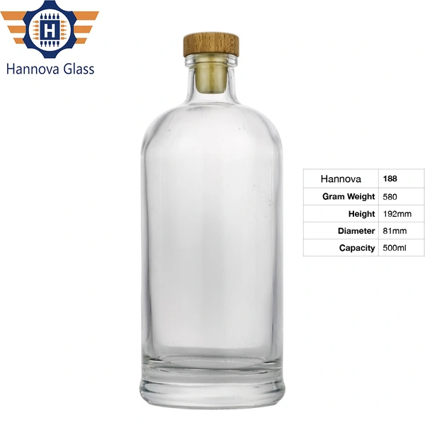 Wholesale Round Shape Glass Gin Bottle for Liquor 500ml Whiskey Vodka Rum Glass Brandy Bottles With Cork