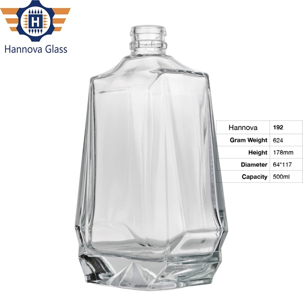 Factory Customized Direct Sales 500ml Square Sloping Shoulder Thick Bottom Whiskey Rum Tequila Liquor Glass Bottle