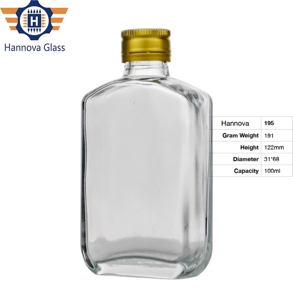 Factory Wholesale Juice Bottles 100ml Flat Oblate Rectangular Screw Mouth Whiskey Vodka Empty Short Glass Bottles Low Price