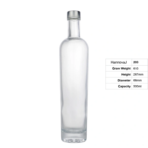 Factory Wholesale Round 500ml clear Vodka 500ml Brandy Rum Glass Spirit Bottle With SCREW CAP Custom Label