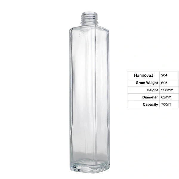 Factory Wholesale Round 700ml Aluminum Screw Cork Square Thin Bottom Vodka Brandy Rum Gin Spirits Glass Bottle