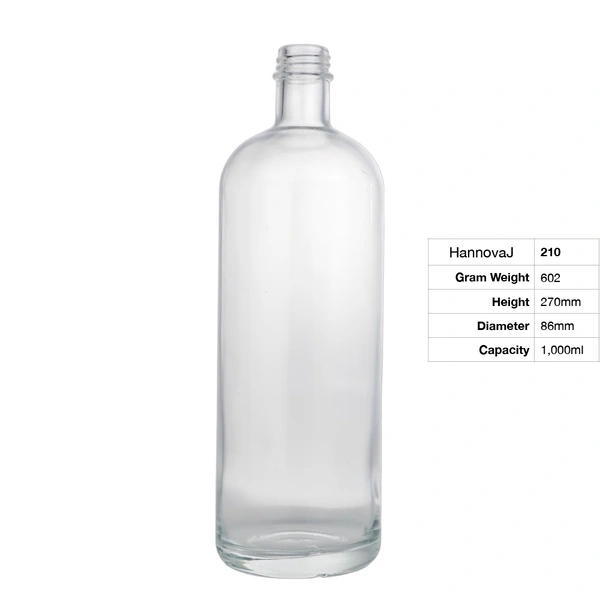 Factory Wholesale Custom Threaded Cap Long Neck Thick Bottom Round Suitable for Gin Vodka 1000ml Liquor Glass Bottle