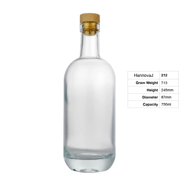 Best Selling Cylindrical Thick Bottom Glass Bottle 750ml Short Neck Transparent Liquor Glass Bottle With Cork