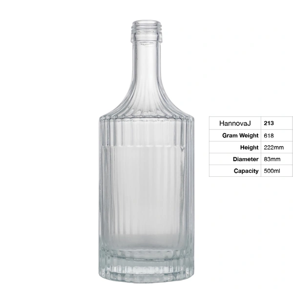 New Design High Quality Stripe Glass Bottles 500ml Beverage Vodka Gin Bottle Custom Clear Glass Bottle with SCREW CAP