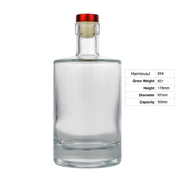 Custom Liquor Glass Bottles for Rum Tequila Vodka Gin Liquor Whiskey Spirit 500ml Thick Bottom With Cork
