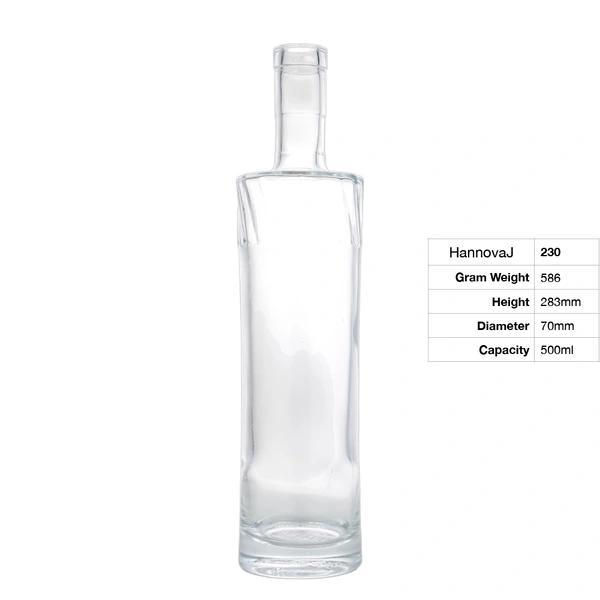 Factory Manufactured 500ml Round Glass Whiskey Bottles for Liquor Flat Shoulder Bottle Tequila Glass Spirit Bottle With Cork