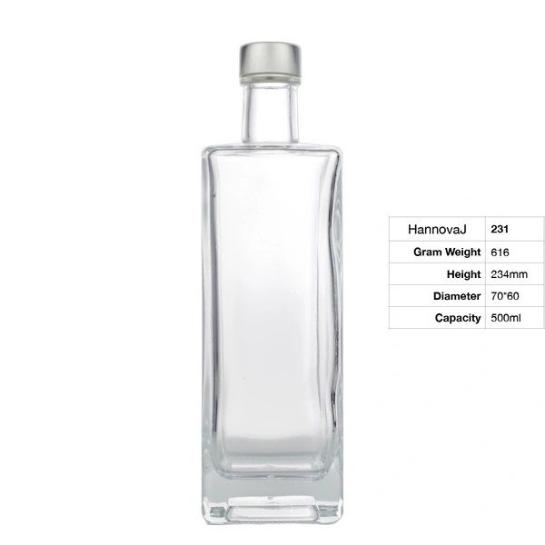 Factory Manufactured Hot Stamping 500ml Empty square Vodka Whisky Bottle Mini Liquor Glass Bottles for Sale