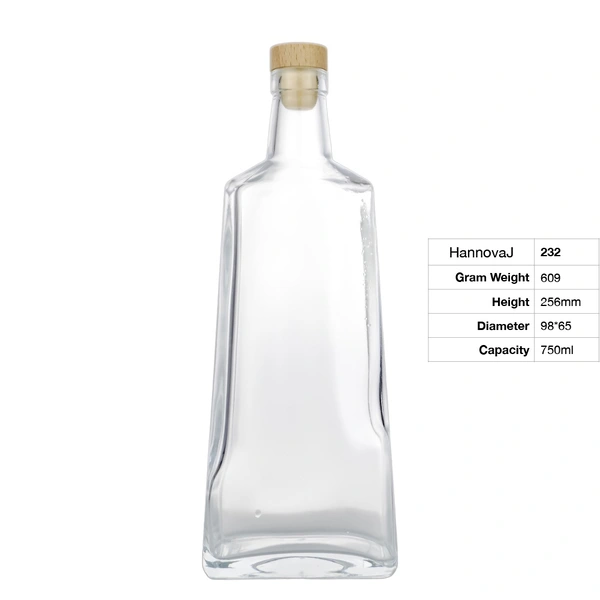 750ml Flat Square Glass Bottles with Cork Hot Sale Customized Low-price Oblong Glass Bottle Thick Bottom Rum Tequila Liquor