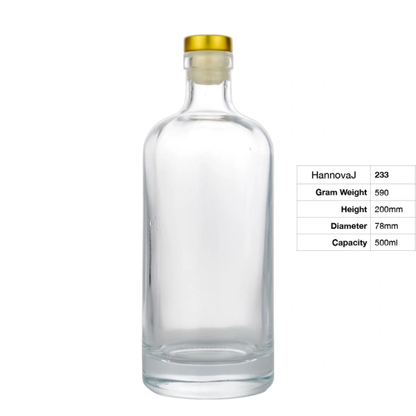 500ml Customized Personalized Cork Short Neck Thick Bottom Round Vodka Whiskey Blank Spirit Glass Bottle