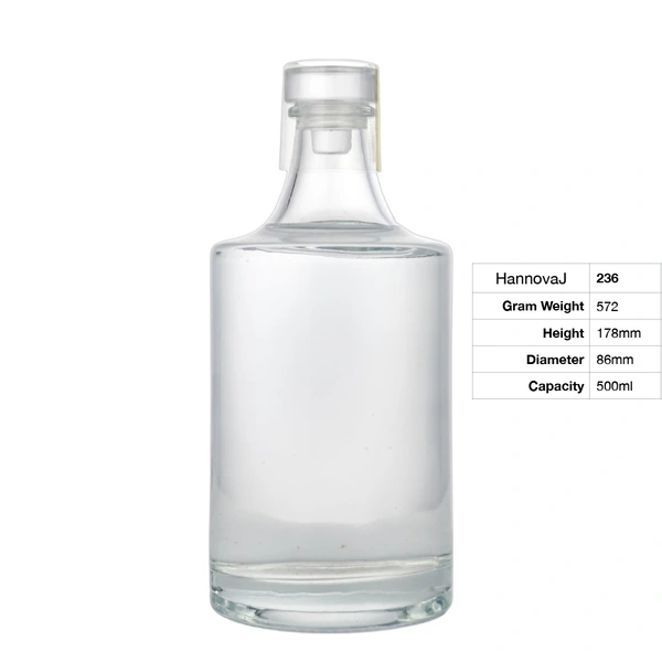 Factory custom personalized glass cork short neck thick bottom round agave whiskey 500ml bottle crystal white