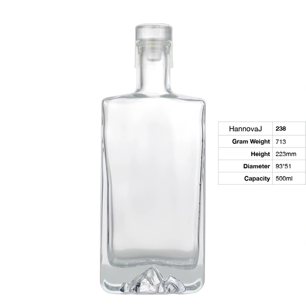 Factory Manufactured Best Quality 500ml Glass Stopper Mountain Bottom Super Flint Glass Bottles for Gin Rum Whisky