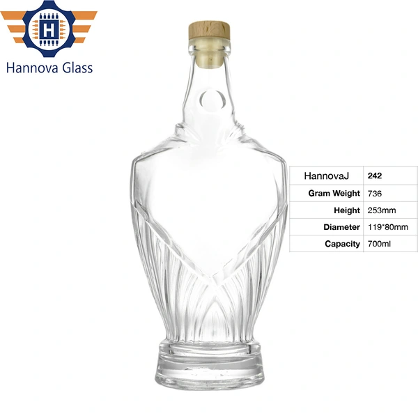 Creative Design Engraved Packaging Wholesale Spirit Glass Alcohol Container for Distilled Beverages With Cork