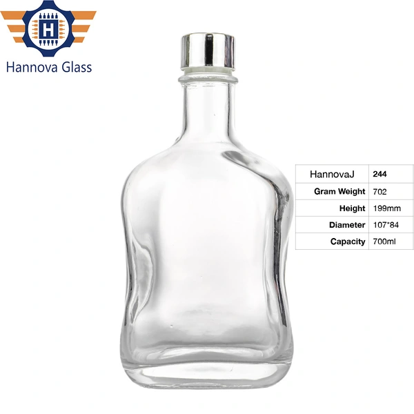 700ml Flat Square Glass Bottles with Cork Hot Sale Customized Low-price with Screw Cap Compact for Liquor Whiskey Vodka