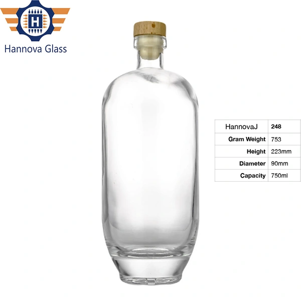 Wholesale Round Shape Glass Gin Bottle for Liquor 750ml Whiskey Vodka Rum Glass Brandy Bottles With Cork