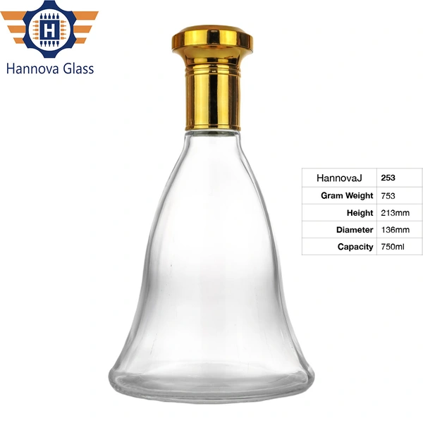 High Quality 750ml 75cl Transparent Glass Bottle with Luxury Custom Gold UV Cork for Brandy Vodka Rum Tequila Wine and Liquor