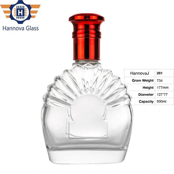 Wholesale Custom Designed 500ml Fan-Shaped Embossed Clear Glass Bottle for Brandy Whiskey and Vodka with Custom Logo Option