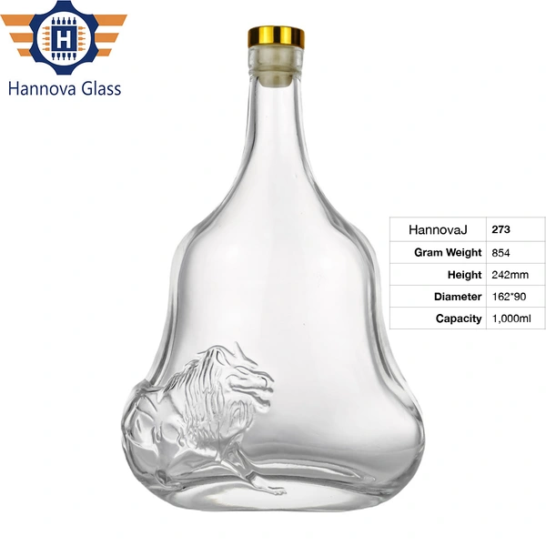 Unique 1000ml Glass Bottle with Carving 3D Lion Outside for Tequila Whiskey Vodka Custom Empty Spirit Liquor Bottle Stopper