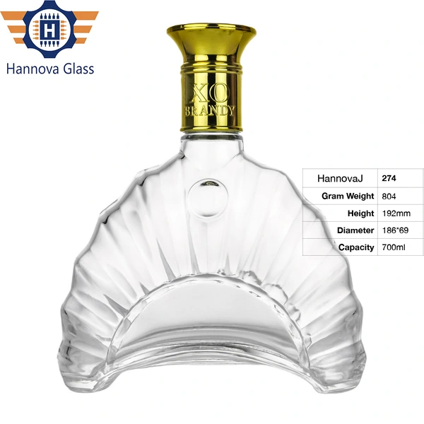 Wholesale 700ml Seashell Shape Ocean Wave Sculptured Glass Bottle for Brandy Tequila Custom Design Empty Spirit Liquor Bottle