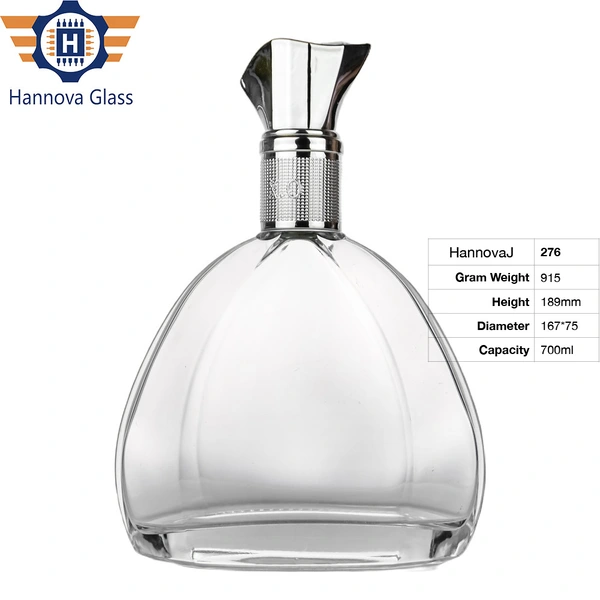 Fashionable Luxury Customized Flat and Transparent 700ml Fruit Wine Whiskey Brandy Vodka Spirit Rum XO Glass Bottle With Cap