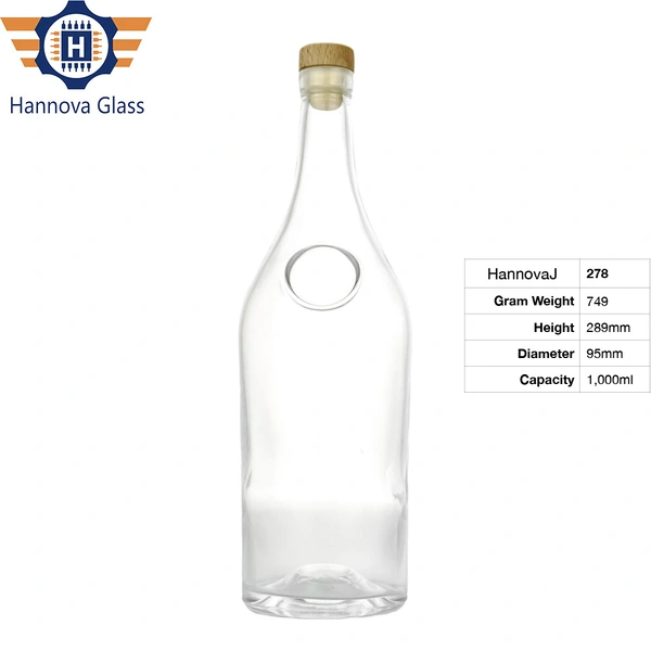 Wholesale 1L Long Neck Glass Bottle with Center Hole for Liquor Gin Vodka Tequila Empty 1000ml High-end Spirit Bottle With Cork
