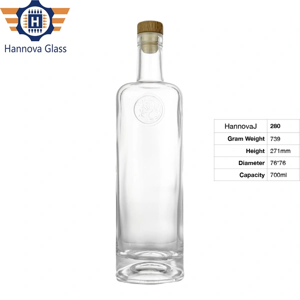 Wholesale 700ml Square Top Round Bottom Bottle for Liquor Gin Whiskey Vodka Custom Empty High-end Spirit Bottle