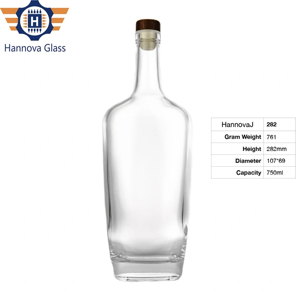 Custom Logo 750ml Modern Elliptical Shape Bottle for High-end Gin Whiskey Tequila Empty Spirit Glass Liquor Bottle With Cork