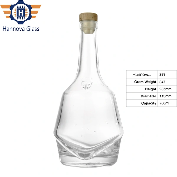 Wholesale 700ml Custom Geometric Extra Flint Clear Glass Liquor Bottle with V-Shaped Base for Whiskey Gin Vodka Spirits