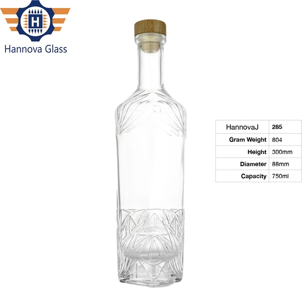 Wholesale 750ml Custom Flint Glass Bottle with Square Base and Leaf Pattern for Liquor Gin Vodka Empty High-end Spirit Bottle