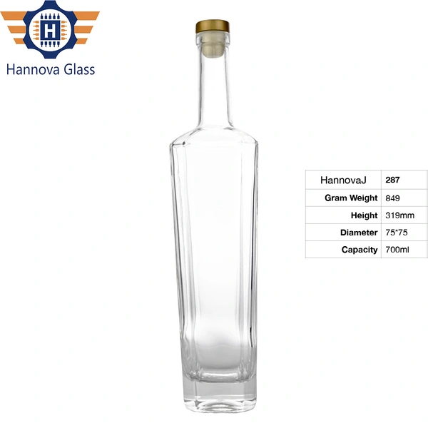 Wholesale Modern 700ml Tall Square Bottle with Faceted Corners for Premium Whiskey Gin Custom Empty Spirit Liquor Glass Bottle