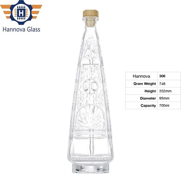 Wholesale 700ml Unique Pyramid Liquor Bottle with Custom Logo for Tequila Gin Rum Empty Clear Spirit Glass Bottle