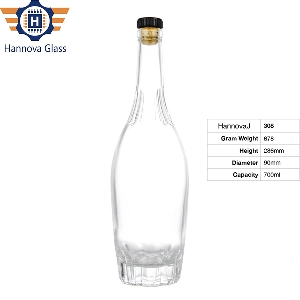 Manufacturer 700ml Super Flint Vodka Bottle with Thick Carved Bottom Pattern Base for Liquor Rum Whiskey with Custom Logo Cork