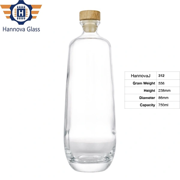 750ml Modern Nordic Glass Water Bottle for Premium Mineral Sparkling Water Juice with Custom Logo and Wooden Cork