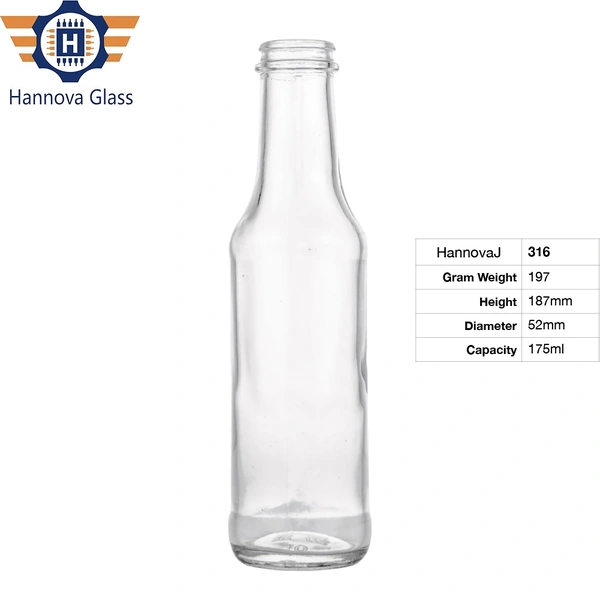 Custom Logo 175ml Long Neck Clear Glass Beverage Bottle for Hot Sauce Soda Juice and Kombucha with a Crown Cap Top