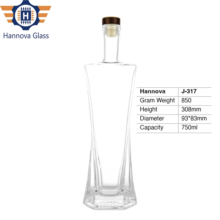 Unique 750ml Super Flint Glass Spirit Bottle Heavy Hexagonal Base Square Shoulder Design for Premium Liquor Vodka Gin Whiskey