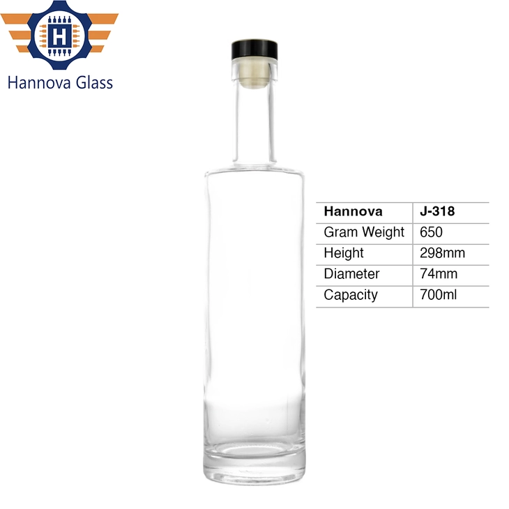 Wholesale 700ml Nordic Style Flat Shoulder Glass Bottle Heavy Base Super Flint Empty Vodka Gin Spirits Bottle With Cork Stopper