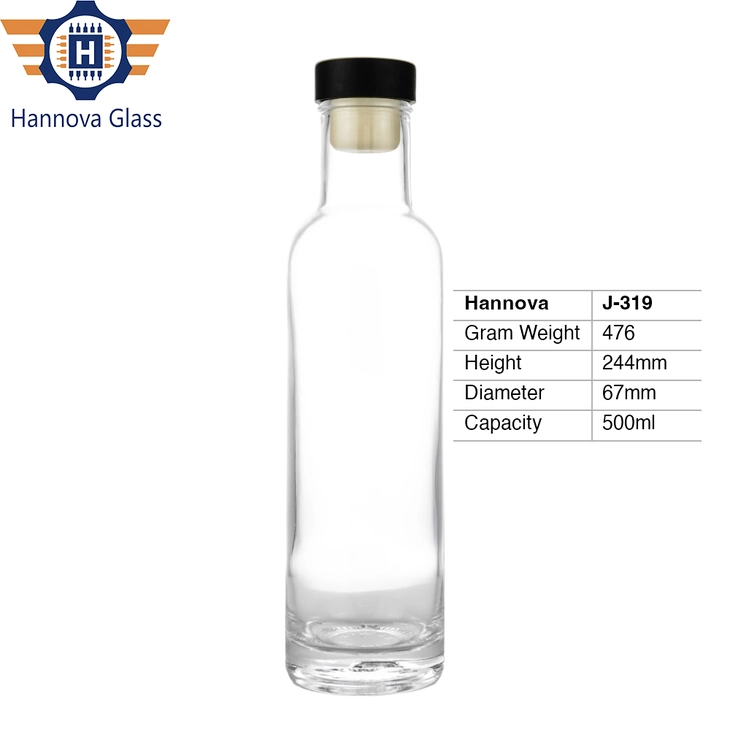 Factory Wholesale 500ml Sloped Shoulder Clear Glass Bottle Empty Round Spirit Bottle for Whiskey Rum Gin Vodka With Cork Cap