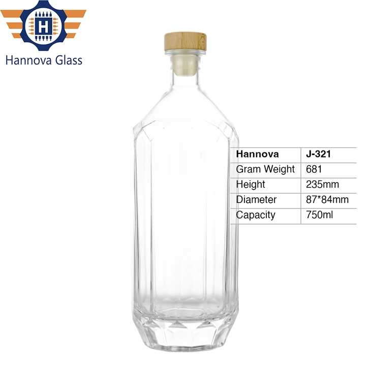 Luxury 750ml Multi Faceted Glass Bottle Heavy Bottom Empty Spirit Decanter for Whiskey Brandy Rum Gin Packaging